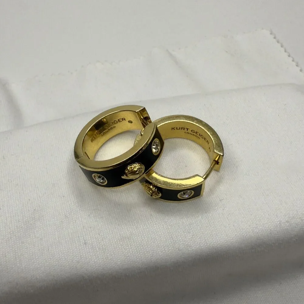 Kurt Geiger London Gold & Black Hoop Earrings with Crystal Accents - Picture 3 of 6